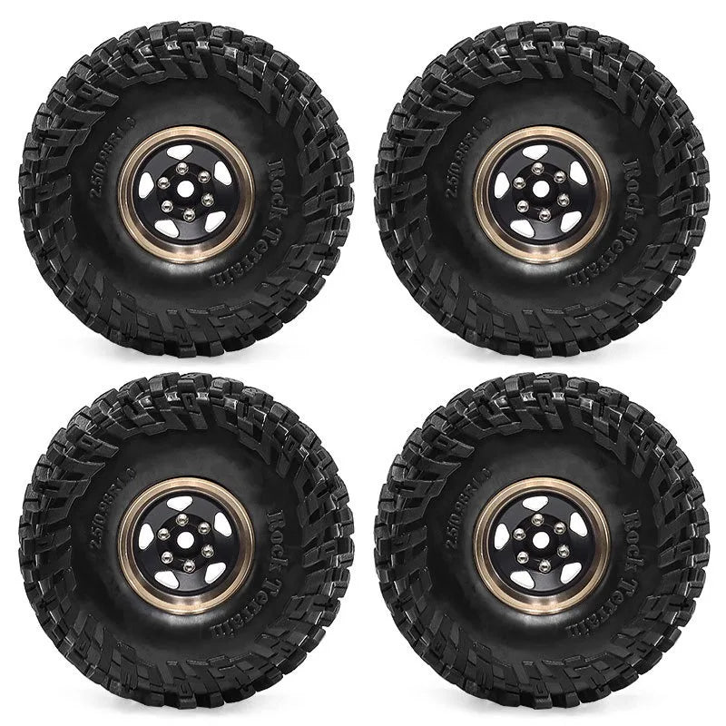 4pcs 63mm 1.0" Metal Beadlock Wheel Tire Set For 1/18 RC Crawler Car  SCX24 FMS Ascent-18  Upgrade Parts Accessories