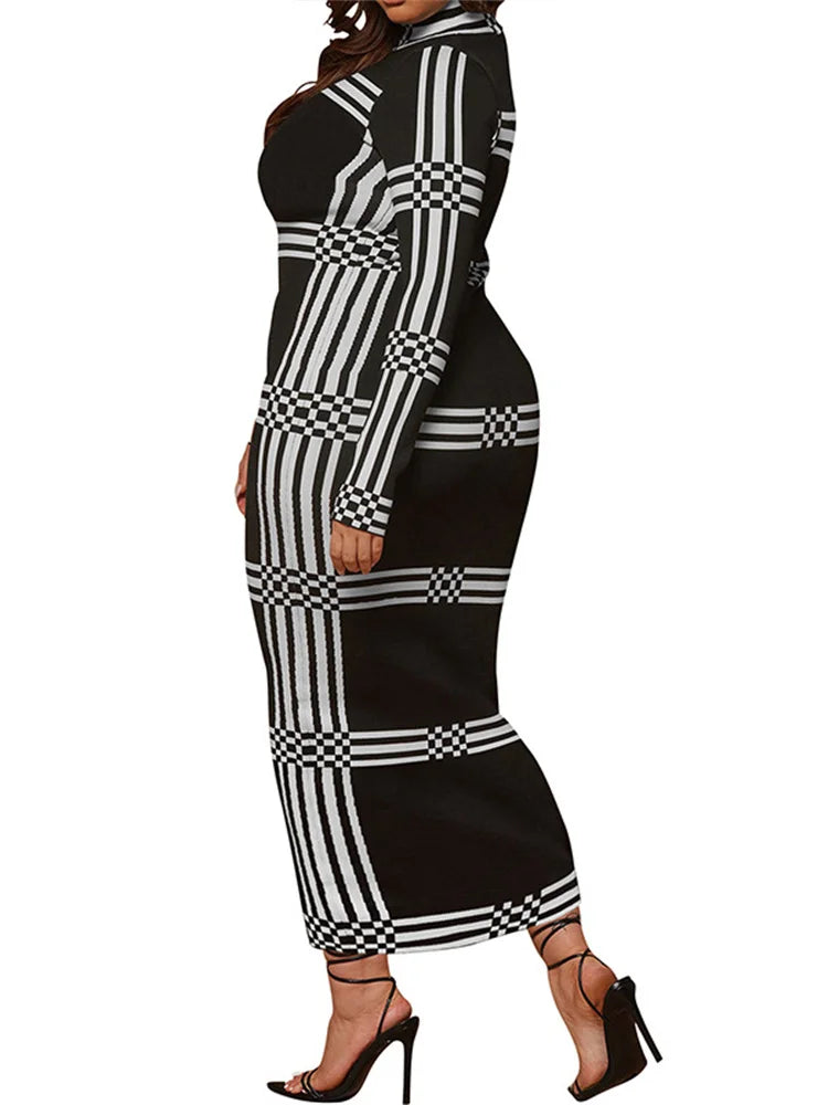 Wmstar Plus Size Dresses for Women O Neck Bodycon Stretch Striped Elegant New in Fashion Maxi Dress Wholesale Dropshipping 2024