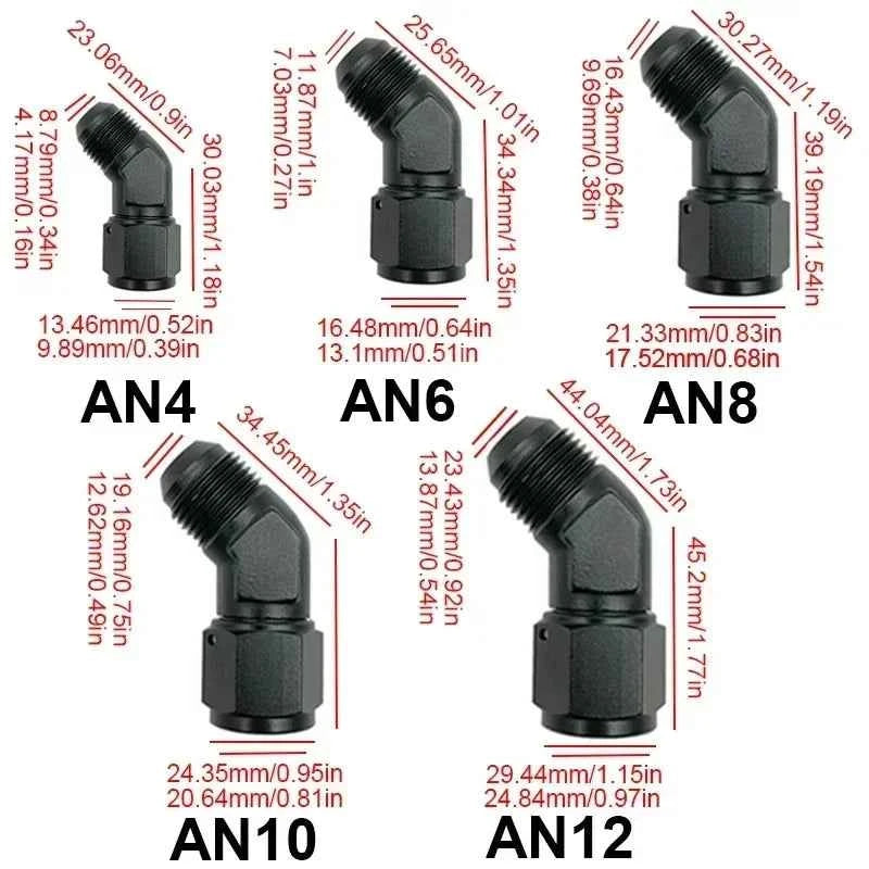 Fuel Oil Transfer Adapters AN4 AN6 AN8 AN10 AN12 Swivel Coupler Union 45 or 90 Degree Male To Female Brass Fitting