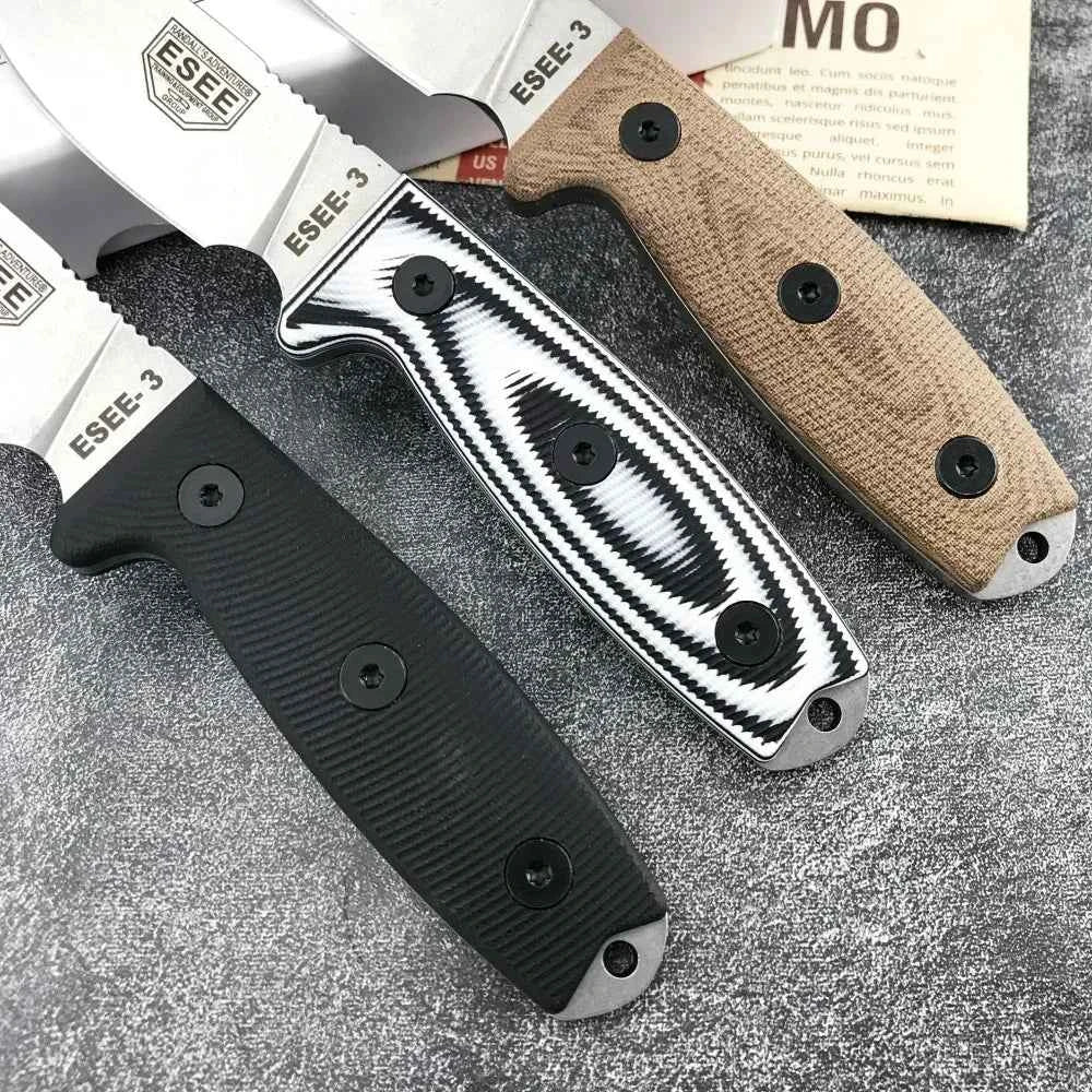 ESEE-3 Hunting Fixed Blade Knife with Sheath 9Cr18Mov Blade G10 Handle Portable Survival Outdoor Knife Cutting Tactical Knife