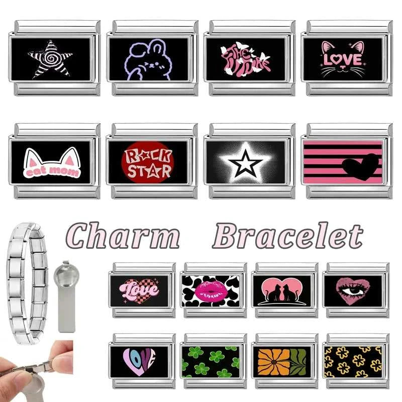 Creative Black Series Cute Rabbit Cat Heart Star Eye Lips Italian Charm Links Fit 9mm Stainless Steel Bracelet DIY Making Gifts The jack market .AU The jack market .AU Jewellery & Chains $ 52 200001034:200003757#A14;200007763:201336100