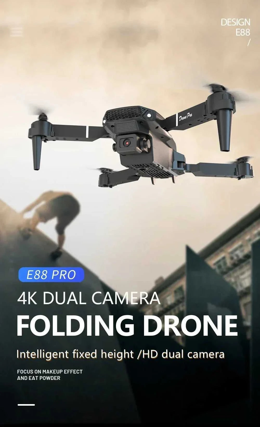 Foldable E88 Mini Drone with 4K HD Camera WiFi FPV Function RC Quadcopter Aircraft Toy Ideal Gift for Both Kids and Adults The jack market .AU The jack market .AU Drones $ 71 14:691#Gray-Dual-4K-Bag