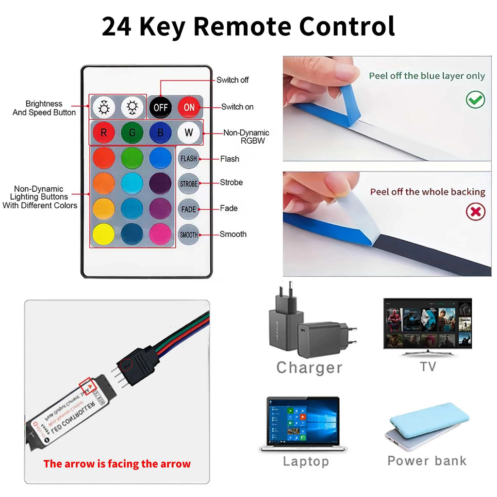 1-30M 5V USB Bluetooth LED Strip Light SMD 5050 5V RGB Flexible LED Strip Bluetooth APP Control Color Change For TV background The jack market .AU The jack market .AU Home $ 56 136:9131278654#24key IR controller;380:6286#20 m