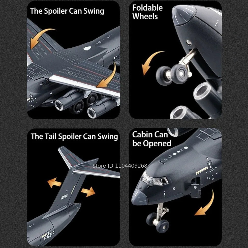 1:180 Y-20 Military Transport Plane Diecast Model – Pull Back with Sound & Light