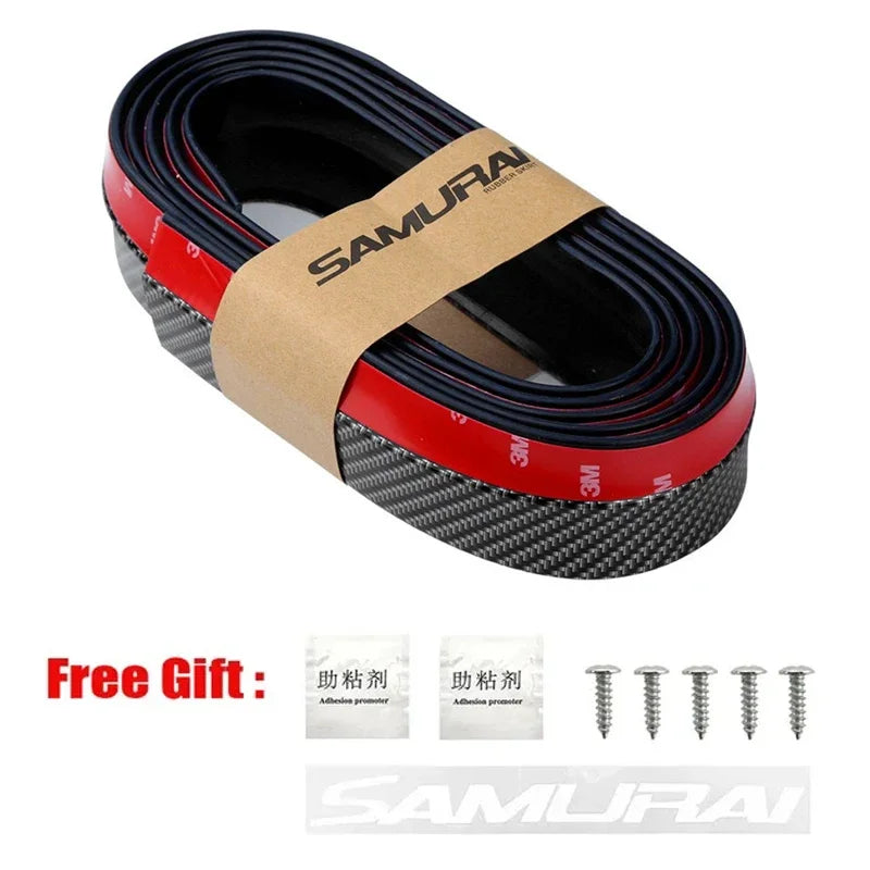 2.5M Car Front Bumper Lip Protector Carbon Fiber Rubber Splitter Chin Spoiler Side Skirt Rubber Anti Scratch Protector Body Kit