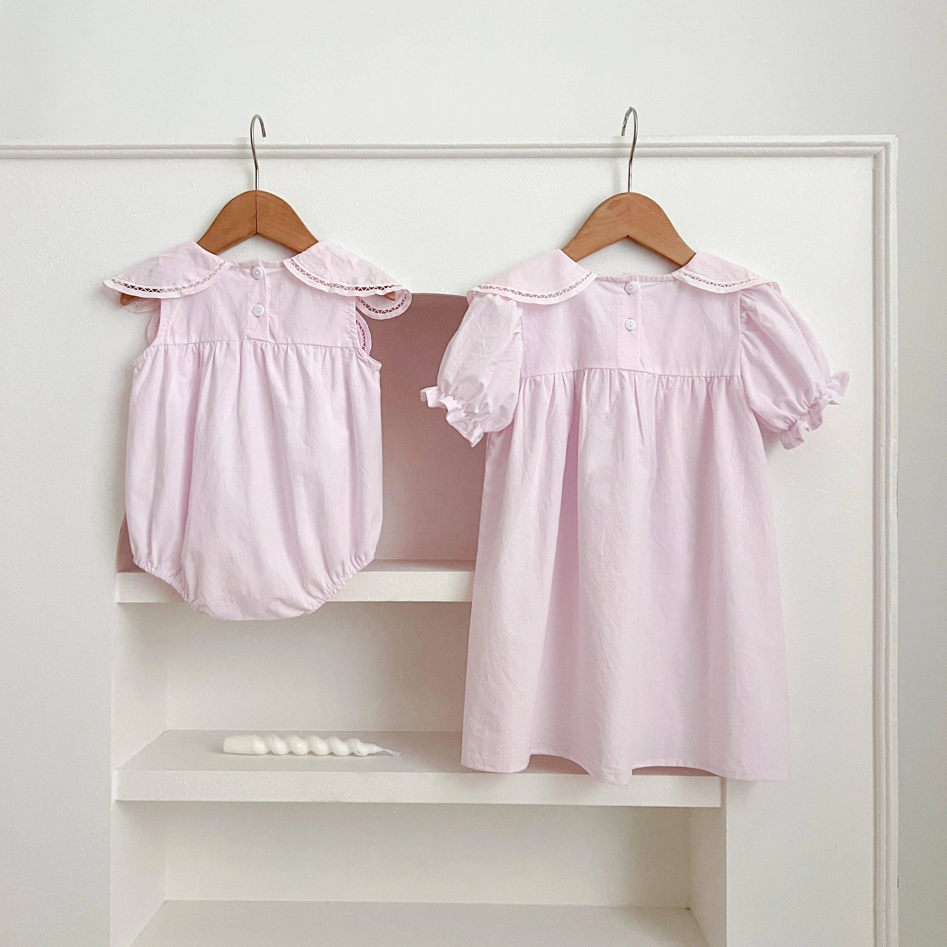Sisters Dress Summer Kids Princess Dresses Short Sleeved Cotton Solid Color Splicing Infant Baby Romper Baby Girl Party Dress