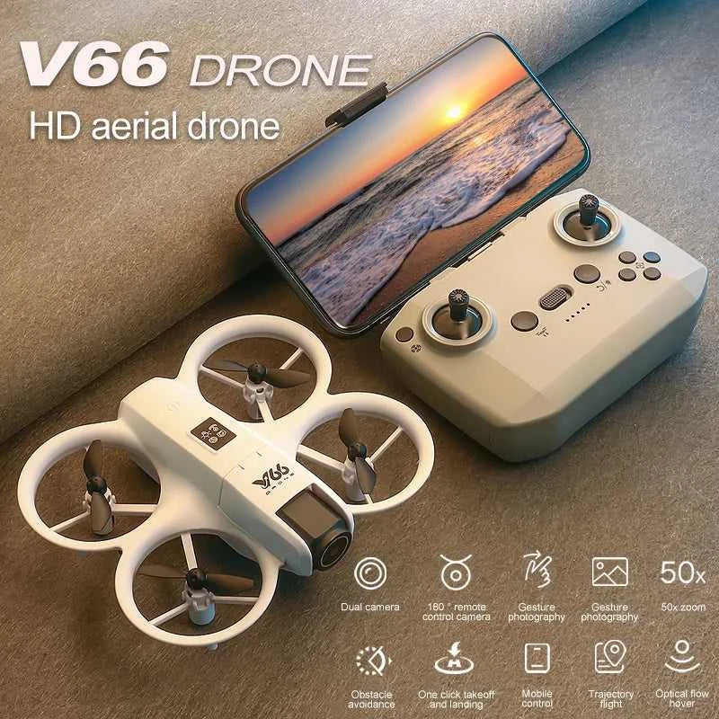 V66 Mini Drone 4K Profesional Dual Camera Headless Mode Obstacle Avoidance WiFi FPV Dron 360° Flip RC Quadcopter Toys for Kids The jack market .AU The jack market .AU Drones $ 85 14:10#Grayish White