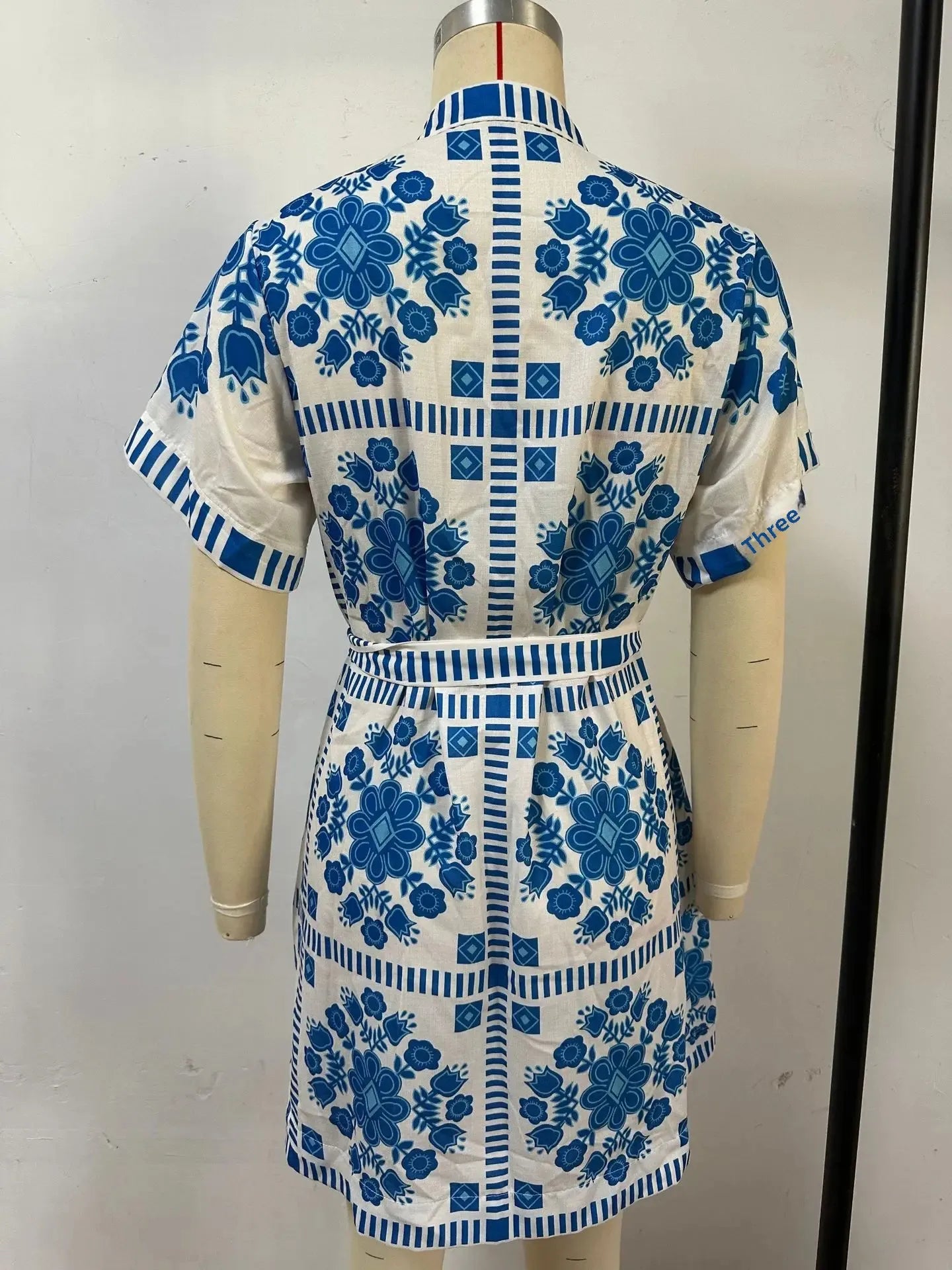 Fashionable Printed Belted Casual Women's Dress Summer Style Cross-Border Clothing Elegant Simple Design Maxi Length Gown