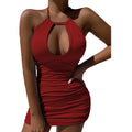 Y2K Summer new lace up Halter backless dress European and American sexy hollow pleated Hip Wrap Skirt