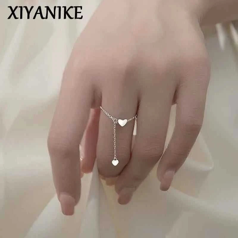 XIYANIKE Silver Color Unique Design Love Heart Hanging Chain Ring Elegant Charm Index Finger Gift For Women Adjustable The jack market .AU The jack market .AU Jewellery & Chains $ 50 200000783:29#VRS3474
