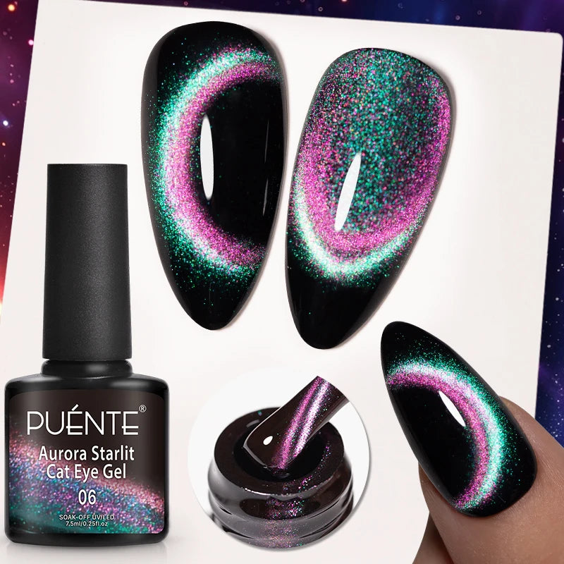PUENTE Cat Eye Magnetic Gel Nail Polish - Vibrant Starry Galaxy Effect, Soak Off UV, 7.5ML