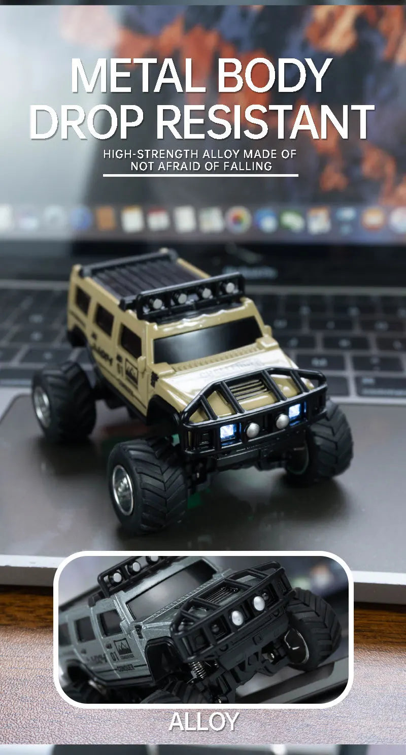 1/64 RC Car Mini HG4-221 Off-Road Vehicle Simulation Hummer 2.4G Remote Control Climbing Car with APP Lights Control Gifts Toys