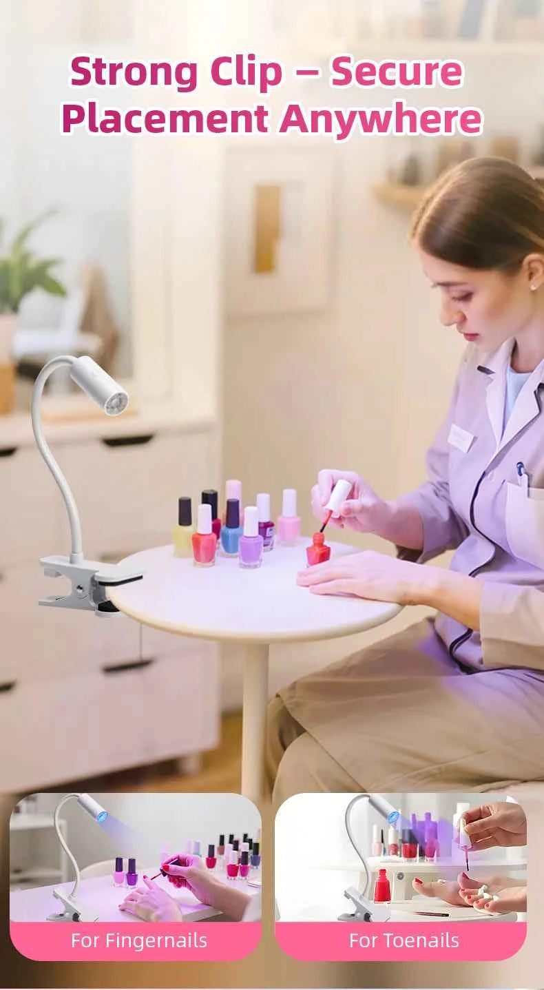 UV LED Light for Nails Polish Drying Lamp 360° Flexible Clip-on Desk Clip Mini USB Portable Nail Dryer Manicure Salon Tools