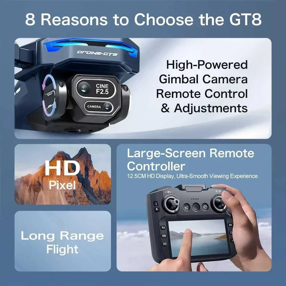 Drone 4K HD GT8 Camera Obstacle Avoidance Aerial Photography Brushless Drone with Screen Foldable RC Drone Quadcopter RTF The jack market .AU The jack market .AU Drones $ 143 14:366#GT8-8K-blue-3B-64G
