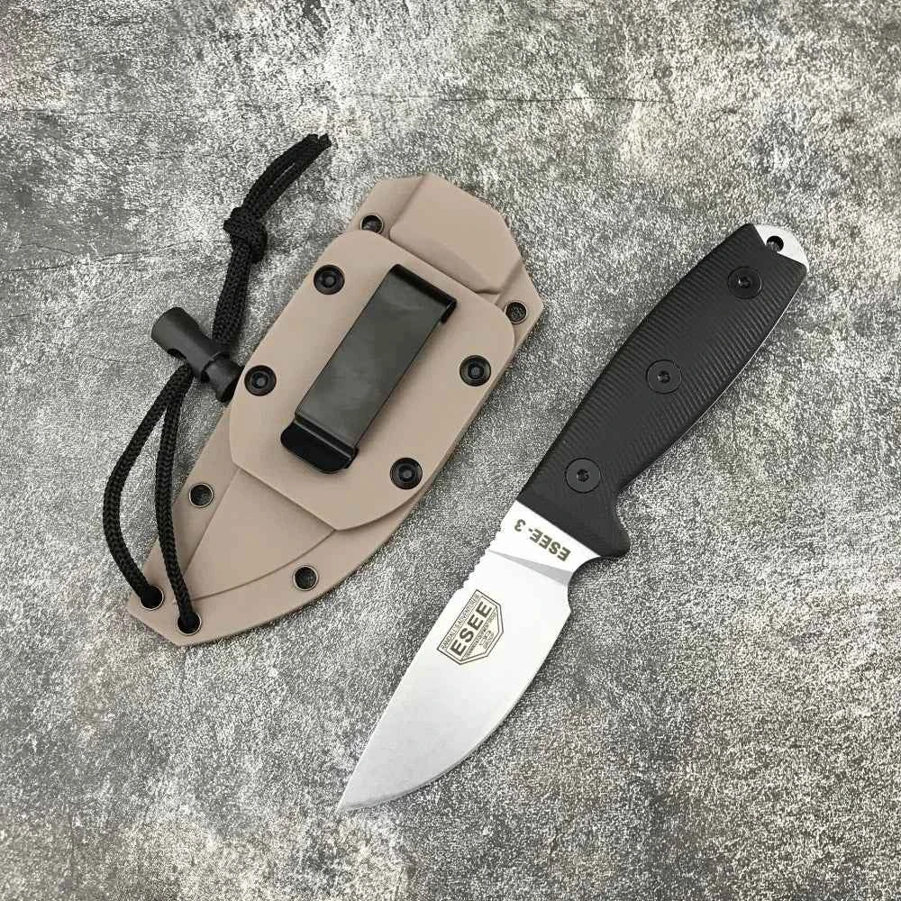 ESEE-3 Hunting Fixed Blade Knife with Sheath 9Cr18Mov Blade G10 Handle Portable Survival Outdoor Knife Cutting Tactical Knife