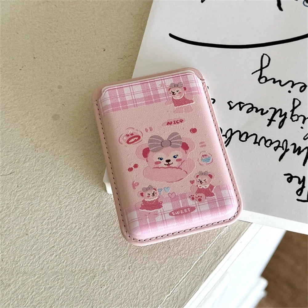 2IN1 Candy Cute Pink For Magsafe Wallet Leather Card Bag Holder For iPhone 17 12 13 14 15 Plus 16 Pro Max Candy Color Girl Cover