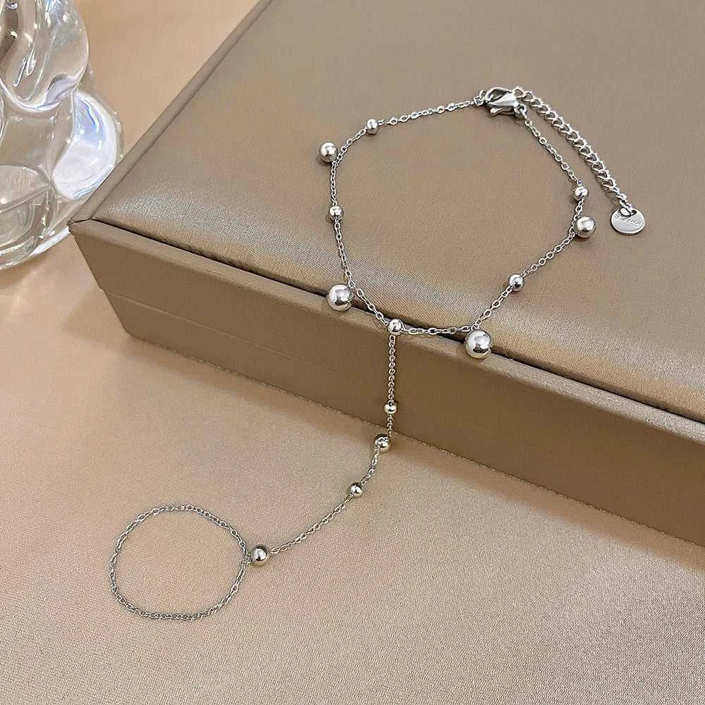 Stainless Steel Punk Chunky Beaded Ring Bracelet Hand Chain Bracelets for Women Summer Holiday Beach Travel Hand Jewelry Gift The jack market .AU The jack market .AU Jewellery & Chains $ 48 200001034:5740#Gold Color