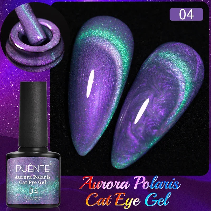 PUENTE Cat Eye Magnetic Gel Nail Polish - Vibrant Starry Galaxy Effect, Soak Off UV, 7.5ML