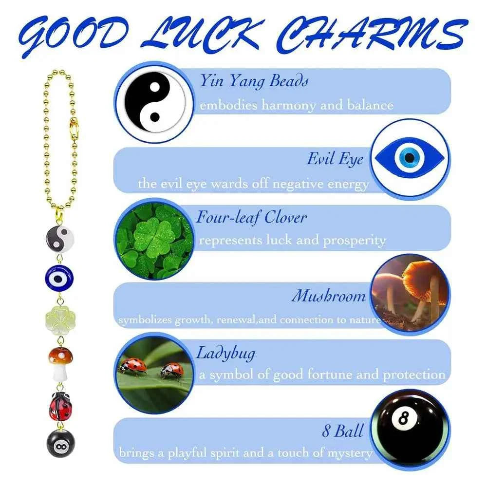 Devil's Eye Mushroom Clover Mirror Pendant Lucky Day Mirror Hanger Boho-Chic Car Accessory Demon Eye Charm  For Rear View