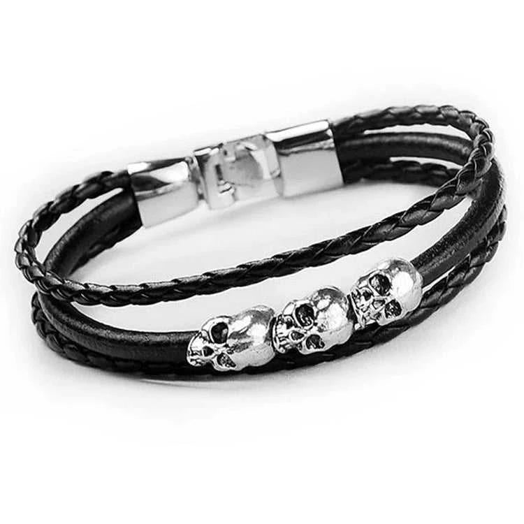 Cool Skeleton Skull Leather Bracelet Men's Stainless Steel Punk Rock Gothic Charm Woven Multilayer Bracelet Men's Jewelry Gift The jack market .AU The jack market .AU Jewellery & Chains $ 47 200001034:5740#black