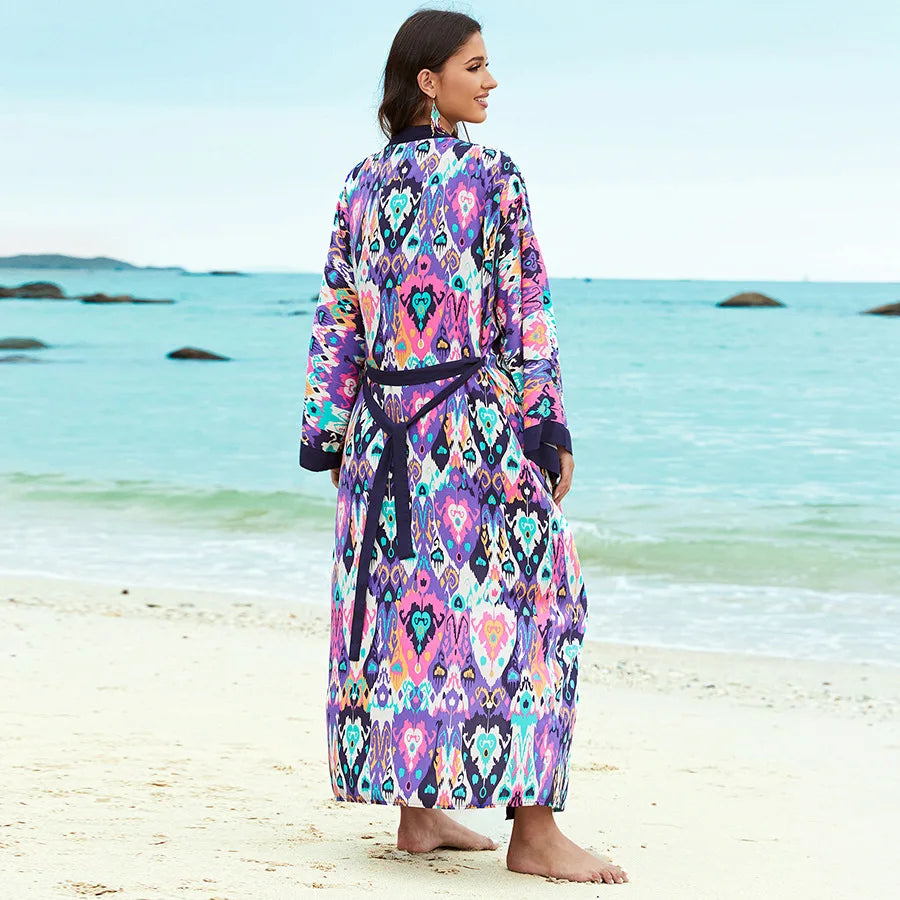 2026 Women's Kaftan Beach Cover-Up Dress - Stylish Long Tunic for Summer Bikinis & Beachwear