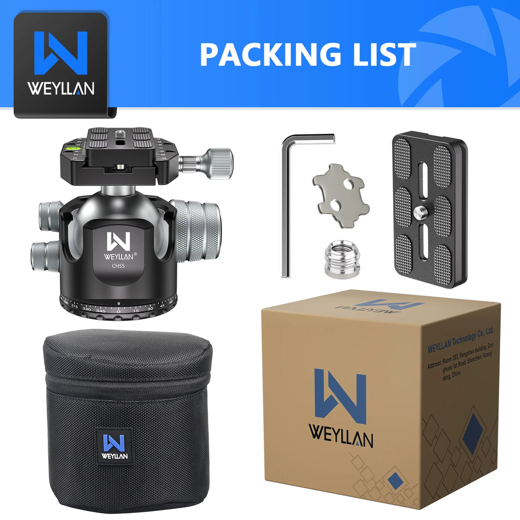 WEYLLAN CH55 Professional Tripod Ball Head 360° Low Gravity Center Panoramic CNC 55mm Ball for Tripod Monopod DSLR Camcorder New