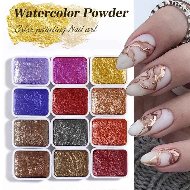 Gold & Silver Mirror Powder - 6 Vibrant Metallic Nail Art Glitters for Stunning Manicures