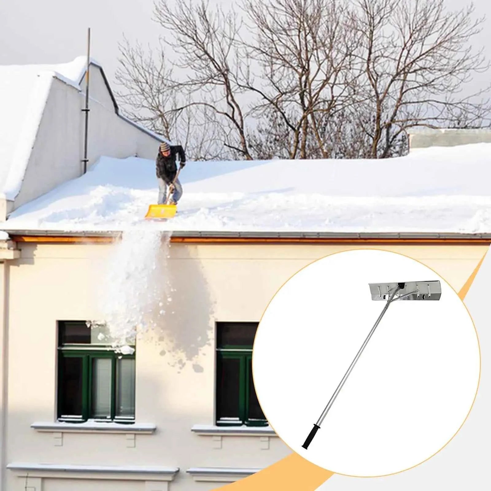 Snow Roof Rake with Wheels Durability Premium Time Saving Aluminum Alloy Snow Removal Tool Cleaning Tool for Rooftop Patio Lawn