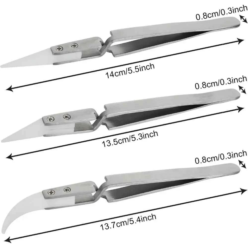 Ceramic Precision Tweezers - Anti-Static, Acid Resistant, Stainless Steel for Electronics Repair