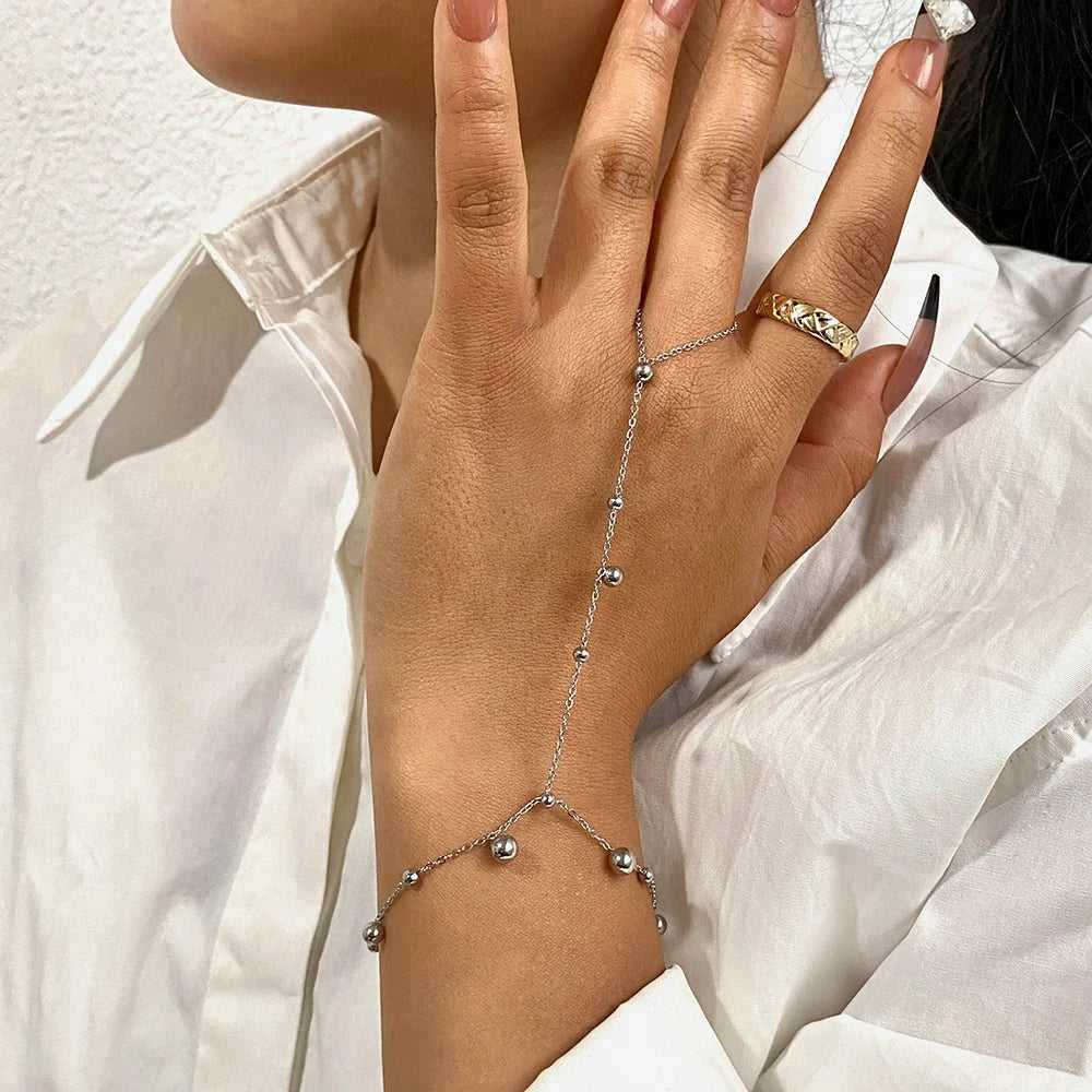 Stainless Steel Punk Chunky Beaded Ring Bracelet Hand Chain Bracelets for Women Summer Holiday Beach Travel Hand Jewelry Gift The jack market .AU The jack market .AU Jewellery & Chains $ 48 200001034:5740#Gold Color