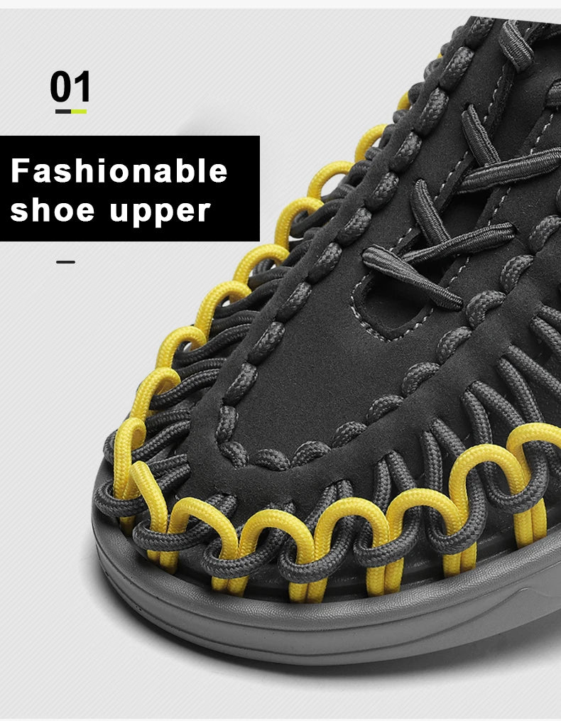 2023 Summer Men's  Sandals Lace Up Hand Woven Sandals Thick Soled Soft Non Slip Casual Shoes High Quality Couple Beach Shoes