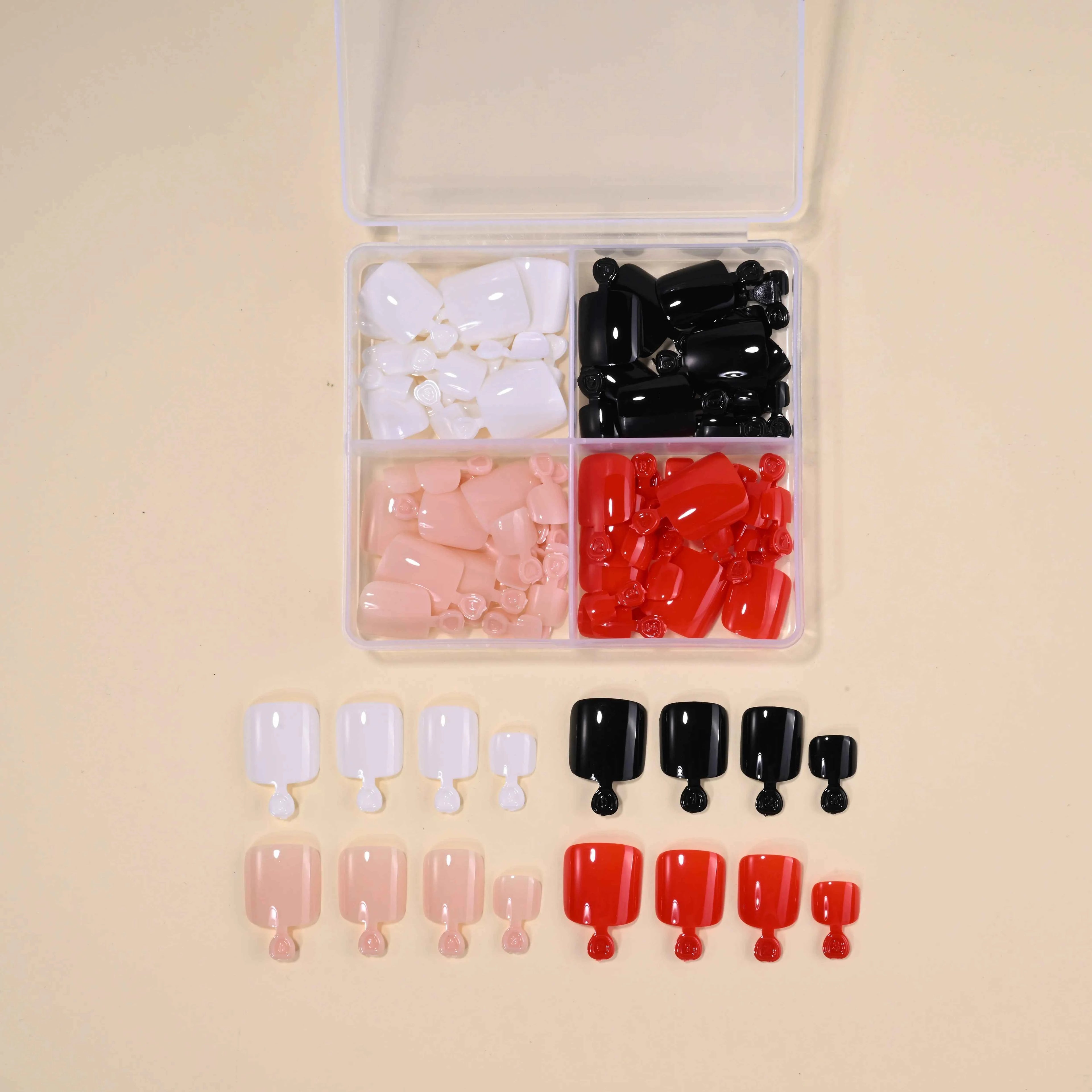GlamNails Glossy Short-Square Press-On Toenails - 96 Pcs in 4 Stunning Colors: Nude, Pink, Brown