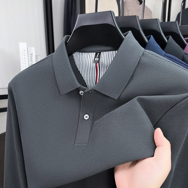 100% cotton luxury fashion spring and autumn new hot selling exquisite long sleeved men's business casual comfortable polo shirt