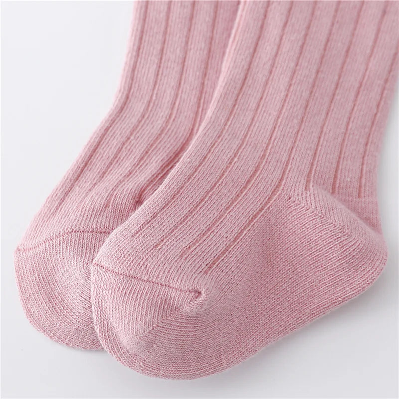 0-5Years Kids Boys Girls Socks Cotton Solid Striped Soft Baby Knee Long Children's Socks School Sport Baby Boy Sock 12 Color
