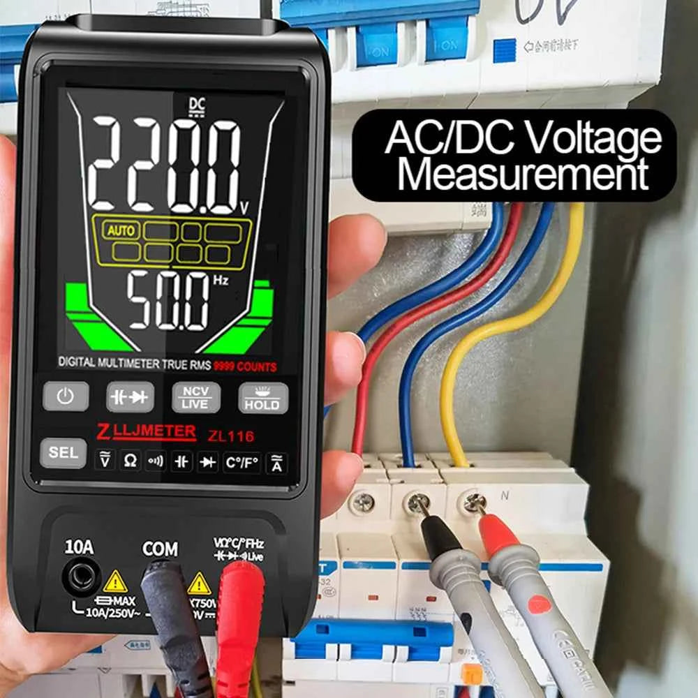 SmartTech USB Rechargeable Digital Multimeter - True RMS, AC/DC Current, Capacitance, Temperature, Auto Range