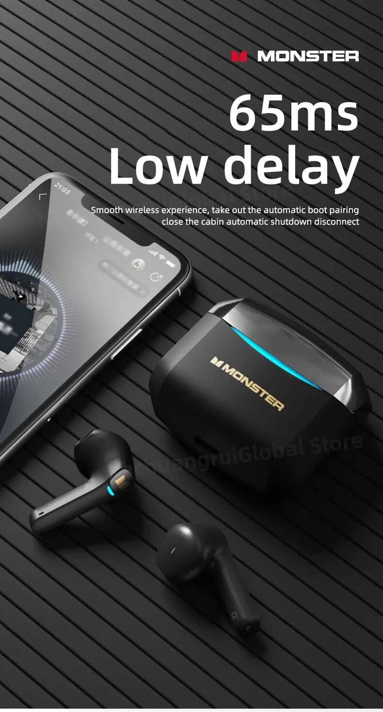 Monster GT06 Wireless Bluetooth 5.1 Headphones TWS Gaming Earbuds Noise Reduction Sports Earphones With Mic Long standby 450mAh The jack market .AU The jack market .AU Accessories Electronics $ 72 14:10#Black