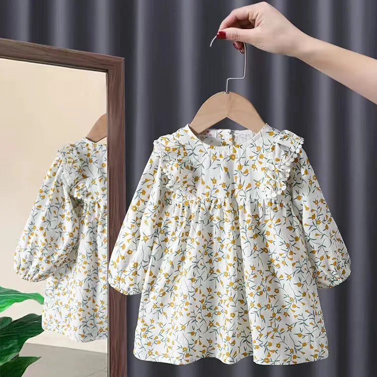 Baby Girls Dress Casual Pink Clothes Summer 2023 New Korean Cotton Linen Girls Princess Dress Big Turn Down Collar Dress
