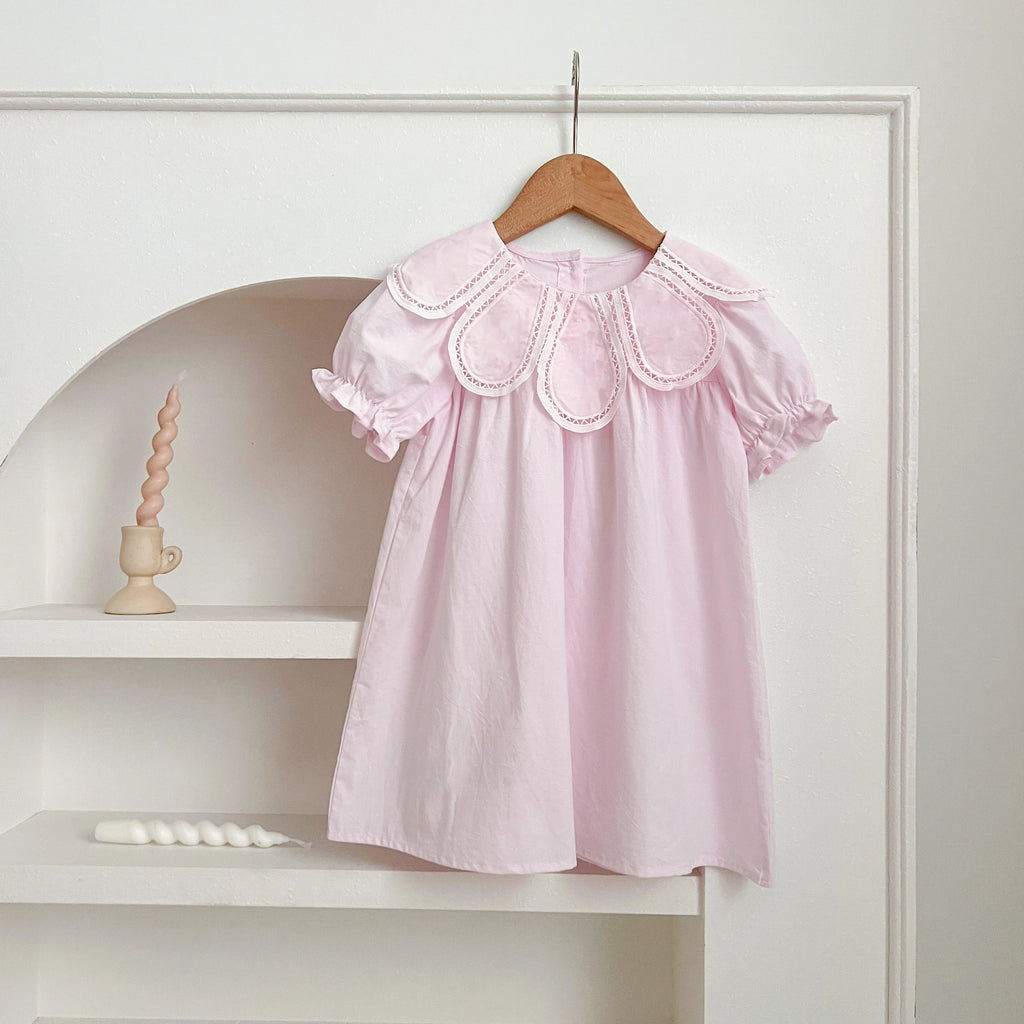 Sisters Dress Summer Kids Princess Dresses Short Sleeved Cotton Solid Color Splicing Infant Baby Romper Baby Girl Party Dress
