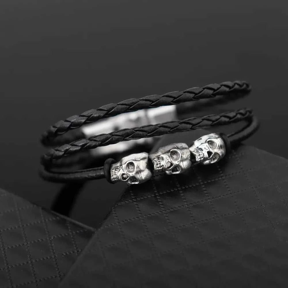 Cool Skeleton Skull Leather Bracelet Men's Stainless Steel Punk Rock Gothic Charm Woven Multilayer Bracelet Men's Jewelry Gift The jack market .AU The jack market .AU Jewellery & Chains $ 47 200001034:5740#black