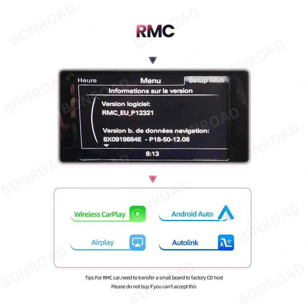 BONROAD Wireless CarPlay Android Auto Interface Adapter for Audi A1 Q3 2013-2018 RMC HNR with AirPlay Mirror Link