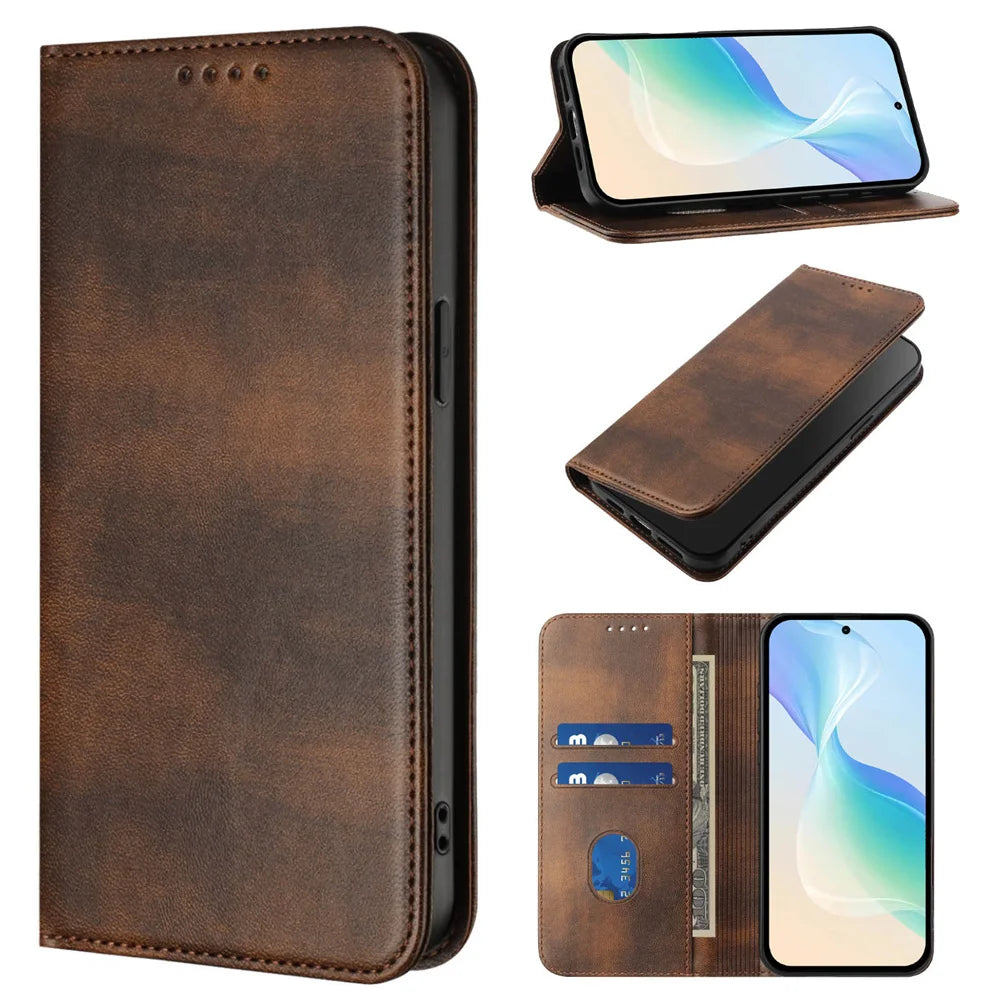 Luxury Leather Wallet Flip Case for Xiaomi Redmi 15/15C & Poco C85 - Magnetic Back Cover
