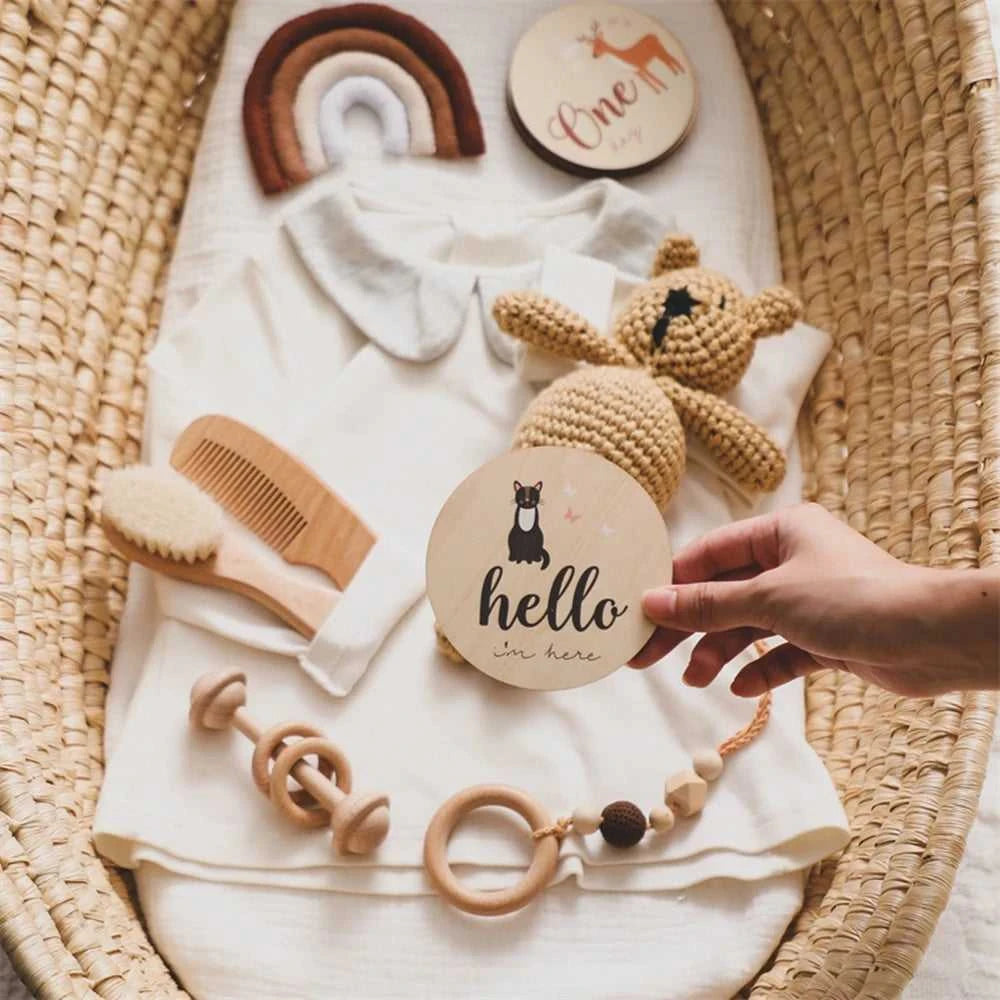 Baby Bear Milestone Number Monthly Memorial Cards Newborn Birthday Gifts Souvenir Newborn Birth Photo Photography Accessories