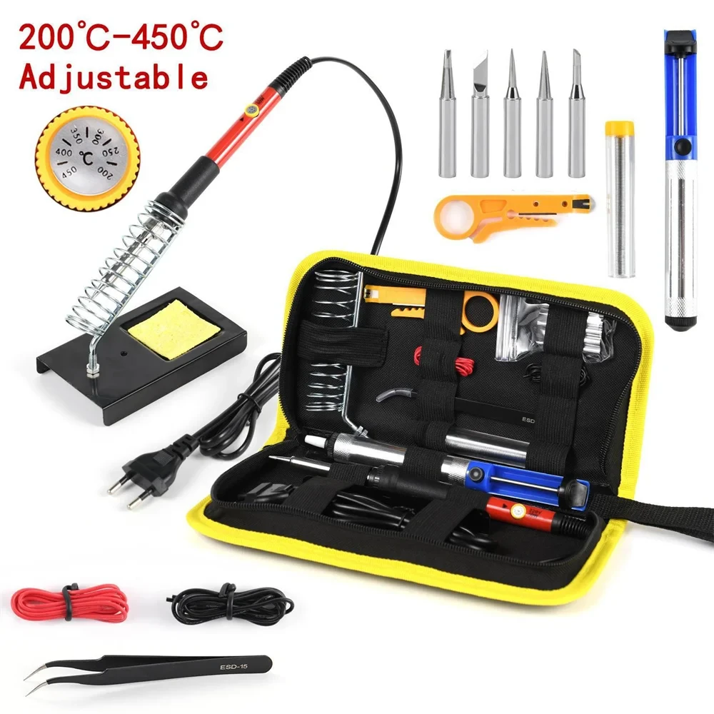 SolderPro 15-in-1 Adjustable Temperature Soldering Iron Kit - 220V 60W with EU Plug