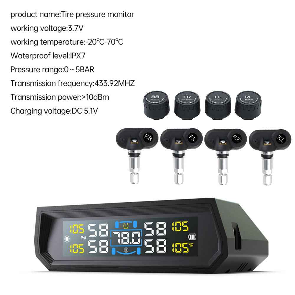 Universal Auto Security Alarm Systems In Car Temperature Display Car Tire Pressure Monitoring System USB / Solar TPMS