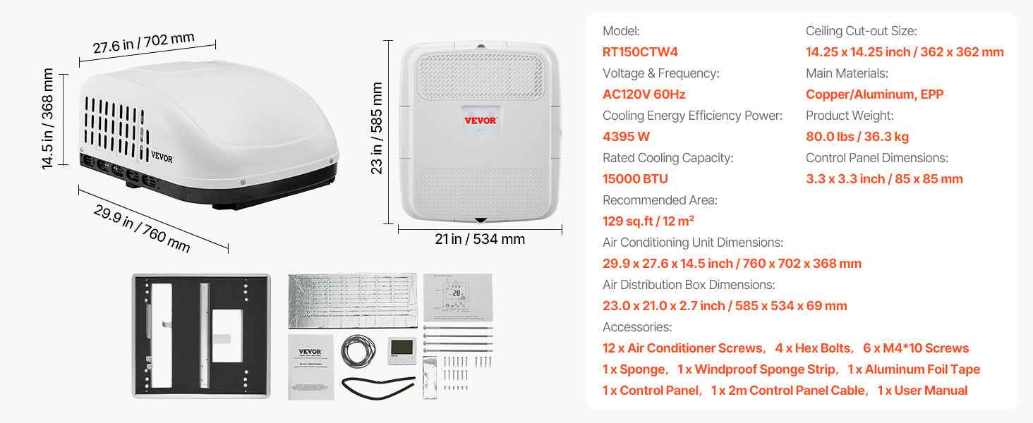 SucceBuy RV Air Conditioner 13500/15000 BTU Non-Ducted Rooftop RV AC 65dB Air conditioning System Fit for Camper, Van, Trailers